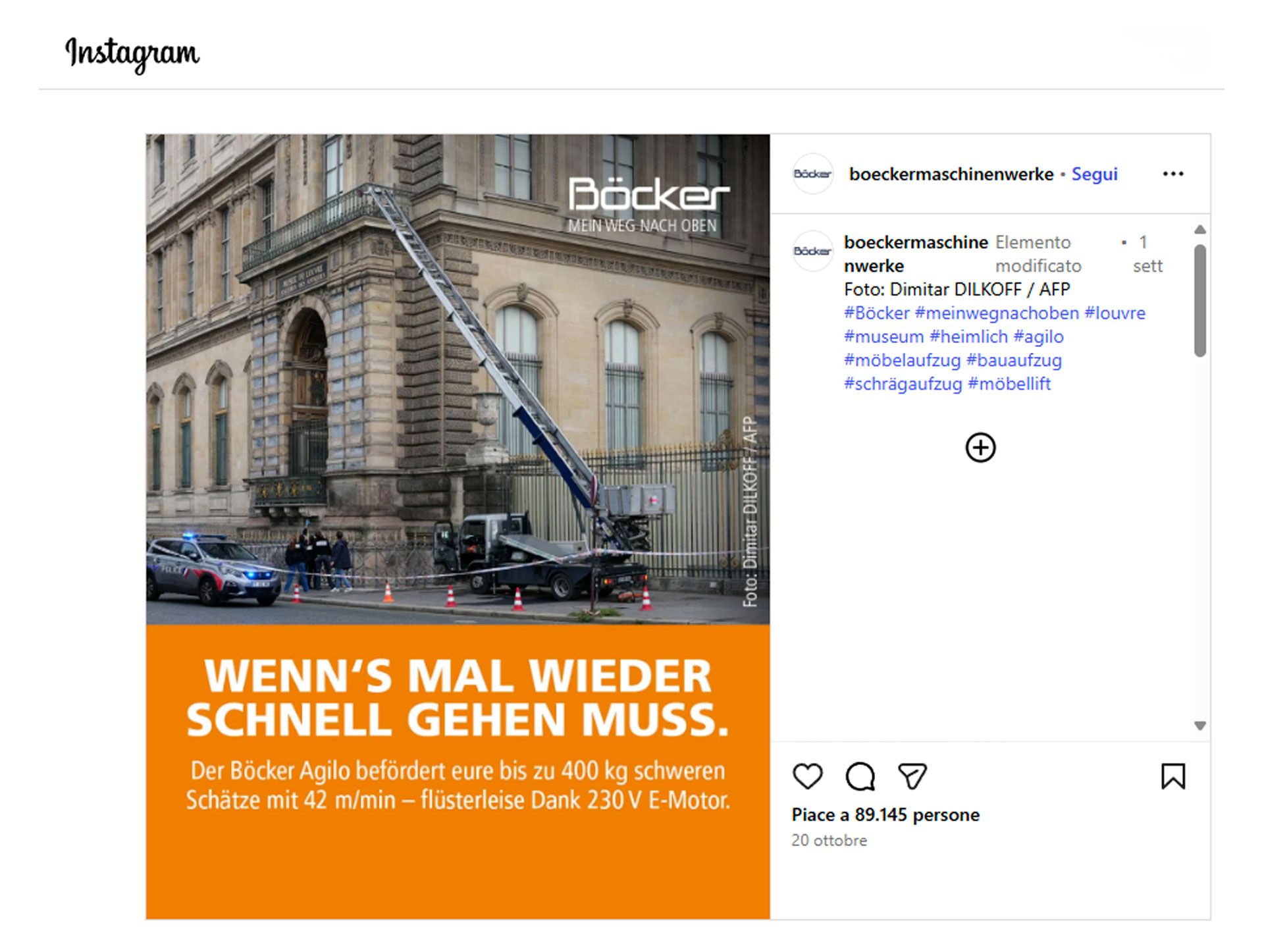 Böcker e la campagna pubblicitaria sul Furto al Louvre